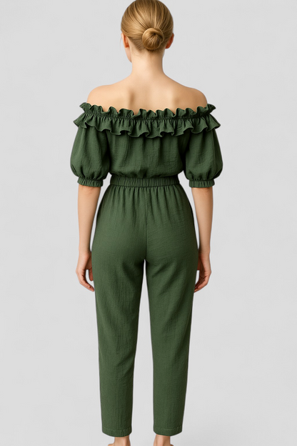 Kombinezon con Maniche a Volant - - abbigliamento estivo abito comodo capo alla moda kombinezon elegante look romantico maniche a volant outfit serale stile e comfort versatilità moda vestiti femminili - Concept Palermo