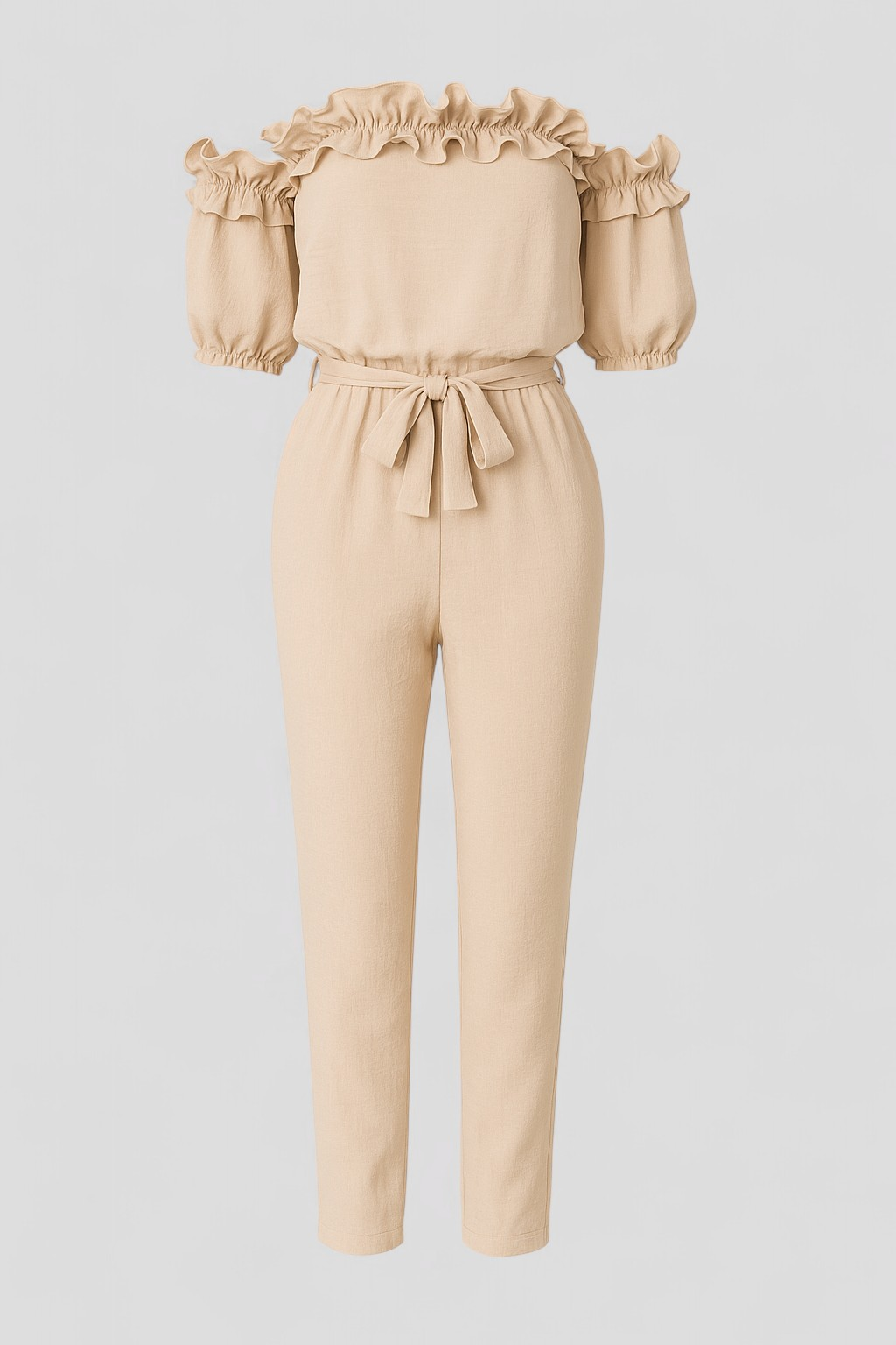 Kombinezon con Maniche a Volant - Beige - abbigliamento estivo abito comodo capo alla moda kombinezon elegante look romantico maniche a volant outfit serale stile e comfort versatilità moda vestiti femminili - Concept Palermo