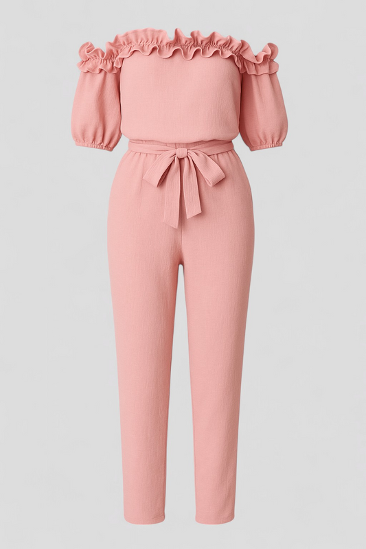 Kombinezon con Maniche a Volant - Rosa - abbigliamento estivo abito comodo capo alla moda kombinezon elegante look romantico maniche a volant outfit serale stile e comfort versatilità moda vestiti femminili - Concept Palermo