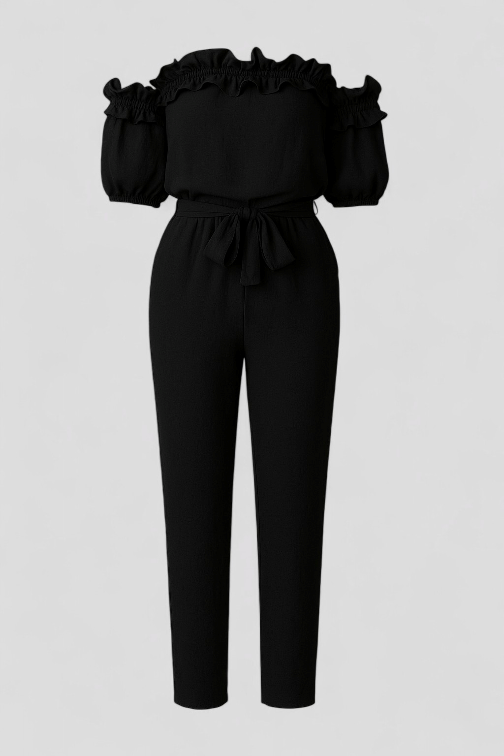Kombinezon con Maniche a Volant - Nero - abbigliamento estivo abito comodo capo alla moda kombinezon elegante look romantico maniche a volant outfit serale stile e comfort versatilità moda vestiti femminili - Concept Palermo