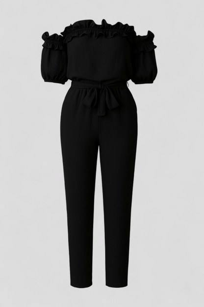 Kombinezon con Maniche a Volant - Nero - abbigliamento estivo abito comodo capo alla moda kombinezon elegante look romantico maniche a volant outfit serale stile e comfort versatilità moda vestiti femminili - Concept Palermo