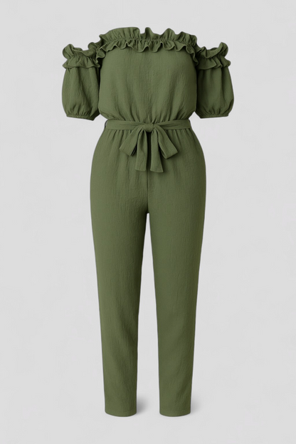 Kombinezon con Maniche a Volant - Verde - abbigliamento estivo abito comodo capo alla moda kombinezon elegante look romantico maniche a volant outfit serale stile e comfort versatilità moda vestiti femminili - Concept Palermo