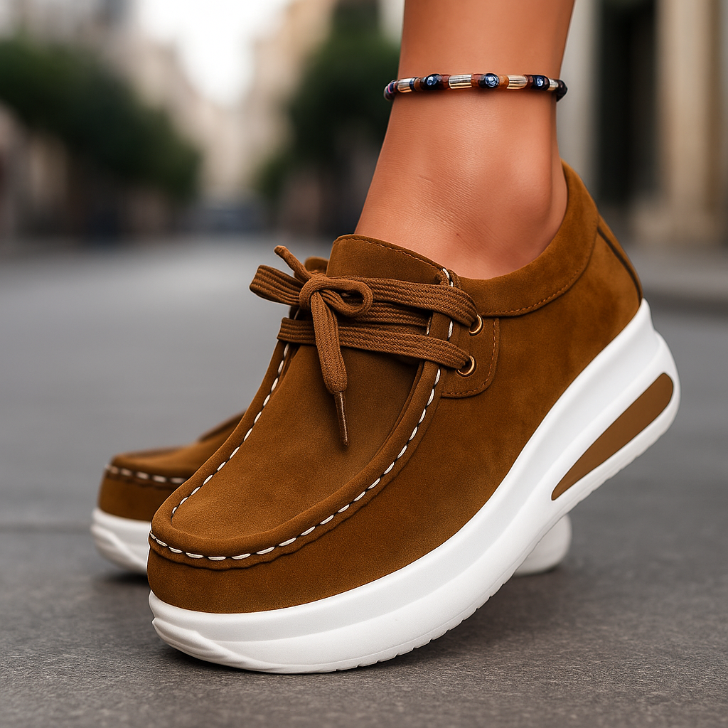 Women's Leather Platform Trainers Wedge Sneakers