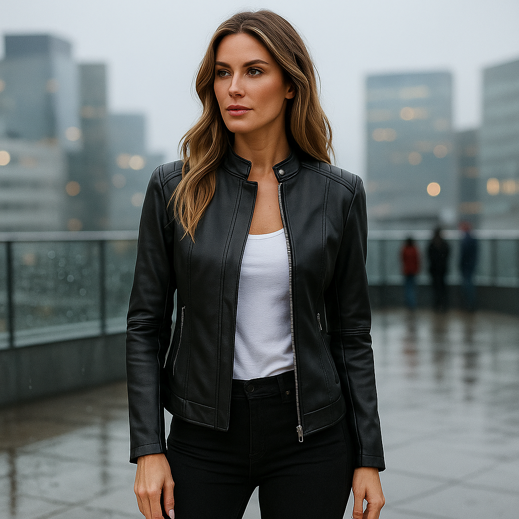 Naisten Slim Fit Takki – Mao Kaulus – Vetoketju – Lantiopituus