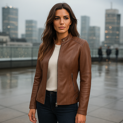 Naisten Slim Fit Takki – Mao Kaulus – Vetoketju – Lantiopituus