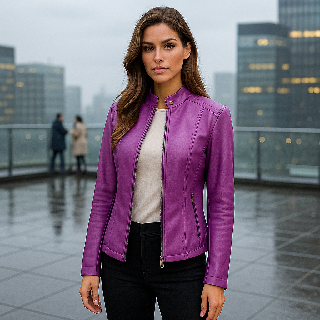 Naisten Slim Fit Takki – Mao Kaulus – Vetoketju – Lantiopituus