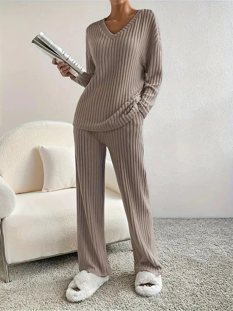 2025 Lente Mode | Geribbelde trui en rechte broek set 1