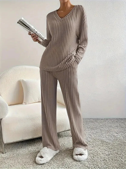 2025 Lente Mode | Geribbelde trui en rechte broek set 1