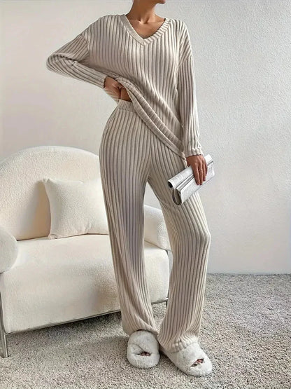 2025 Lente Mode | Geribbelde trui en rechte broek set 2