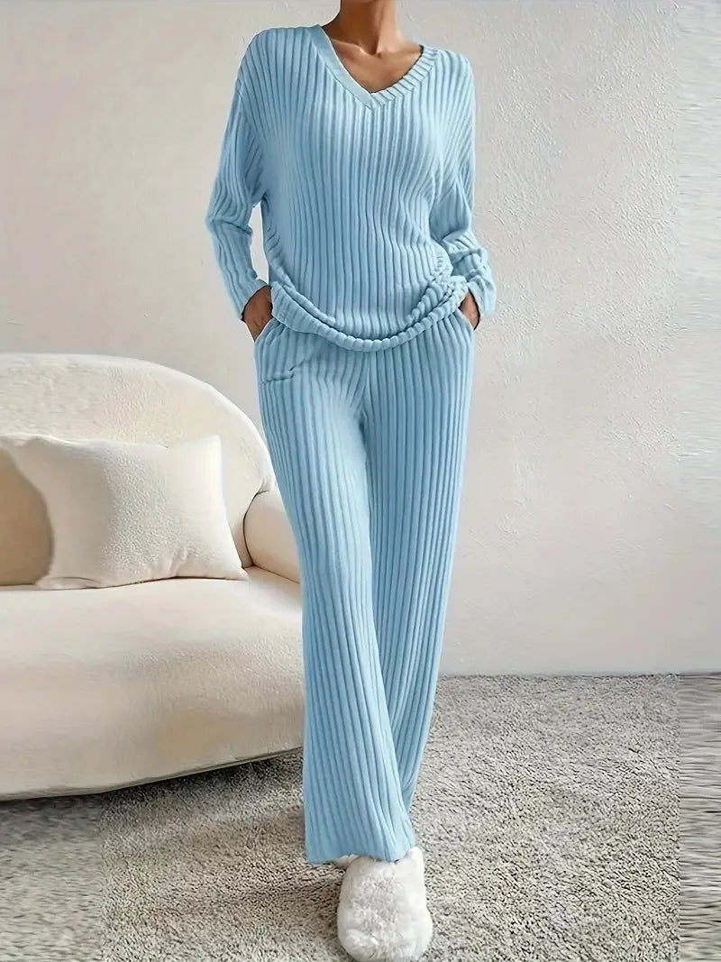 2025 Lente Mode | Geribbelde trui en rechte broek set 3
