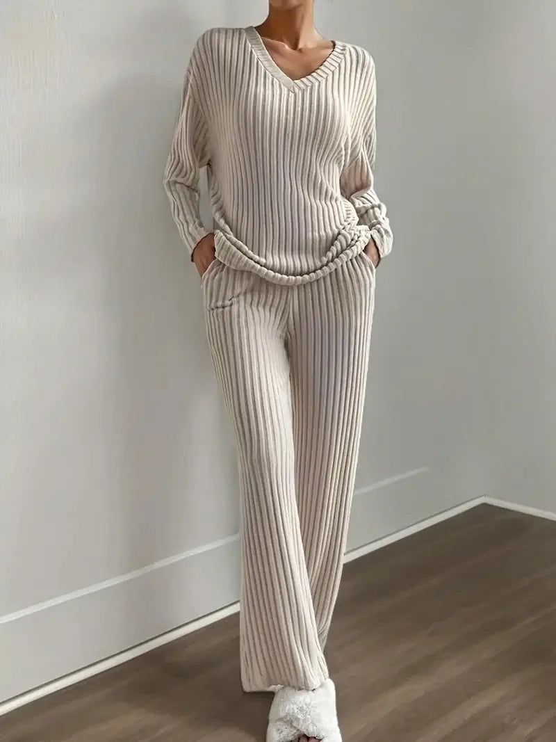 2025 Lente Mode | Geribbelde trui en rechte broek set 6