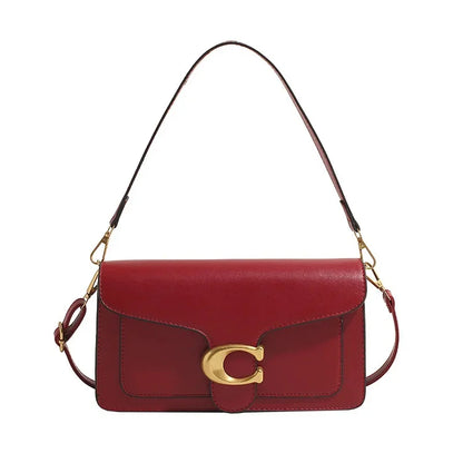 Minimalistisk Firkantet Læder Crossbody Taske med Messingspænde