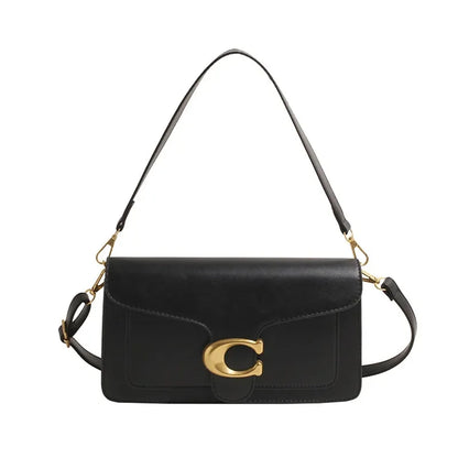 Minimalistisk Firkantet Læder Crossbody Taske med Messingspænde