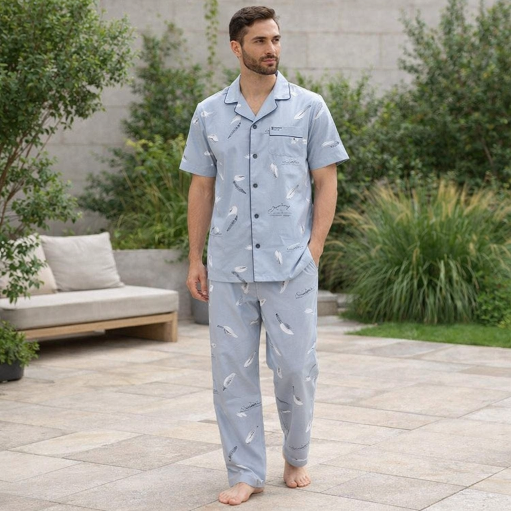 Men’s Button-Up Pyjama Set Soft Breathable