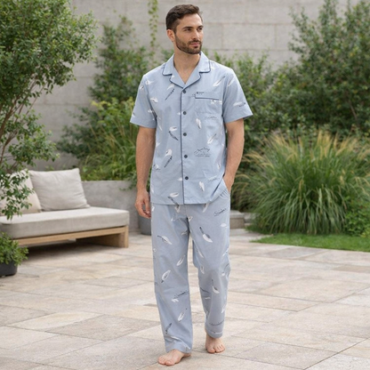 Men’s Button-Up Pyjama Set Soft Breathable