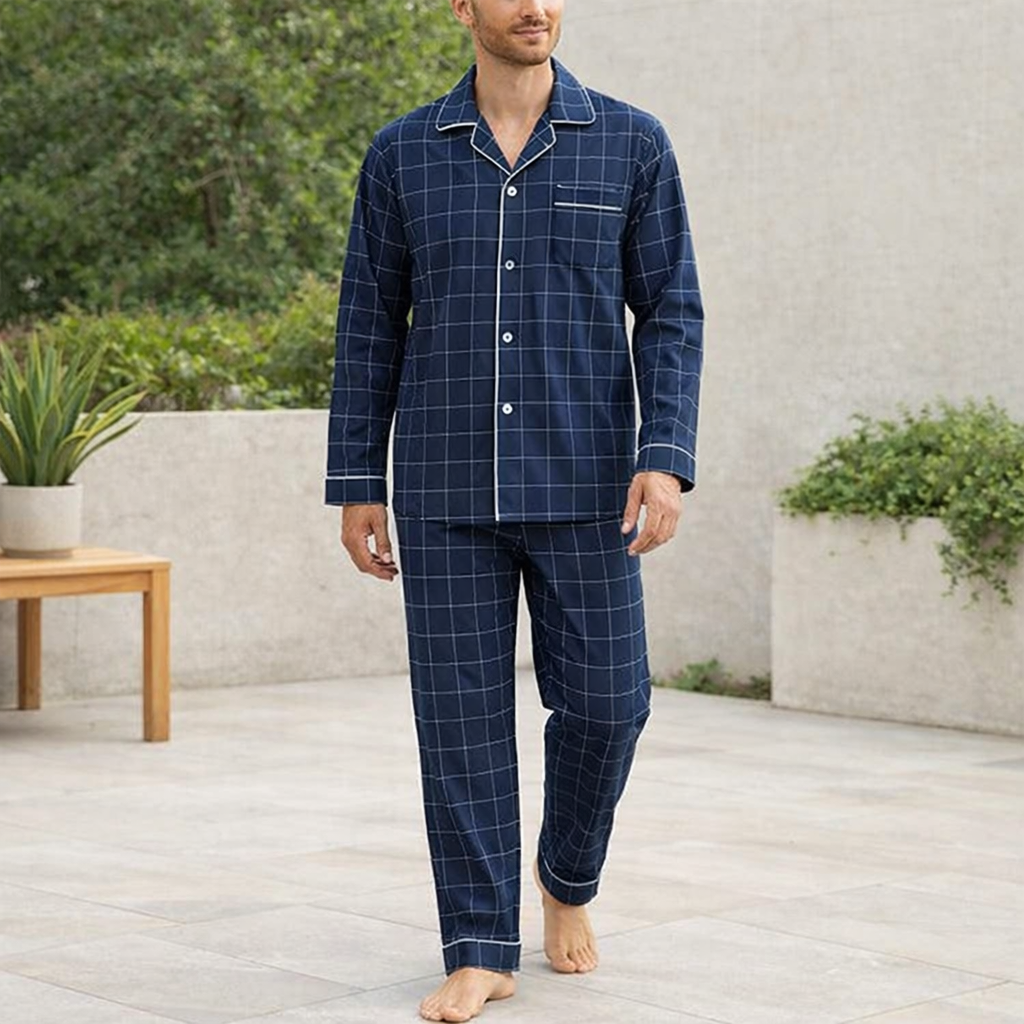 Men’s Button-Up Pyjama Set Soft Breathable
