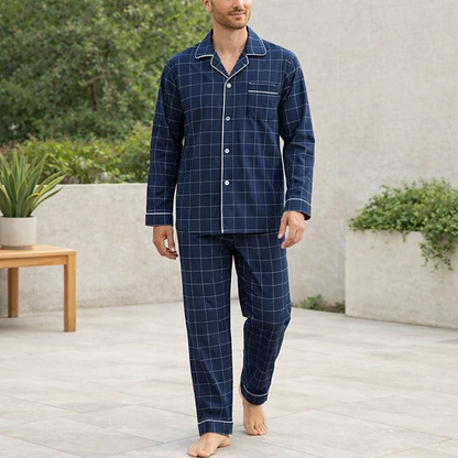 Men’s Button-Up Pyjama Set Soft Breathable