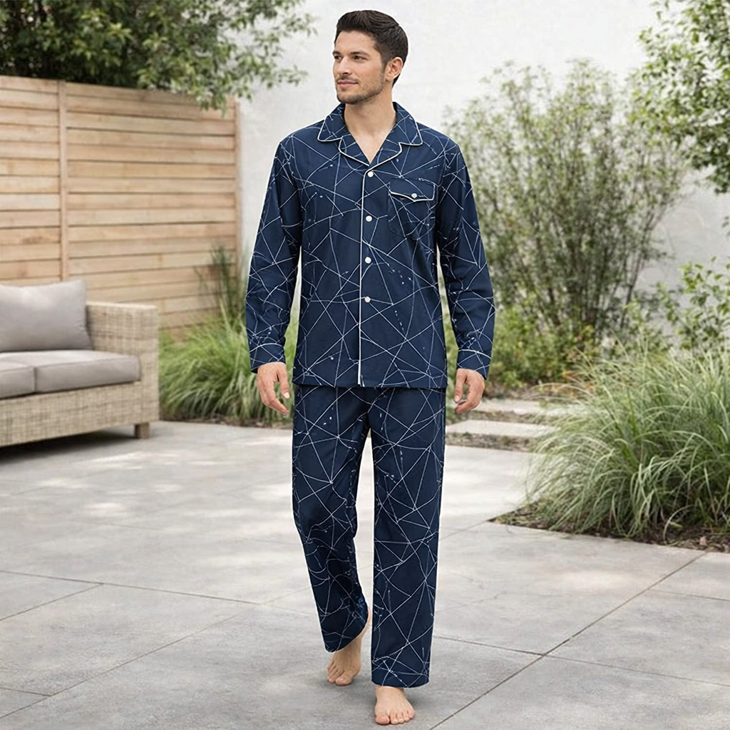 Men’s Button-Up Pyjama Set Soft Breathable