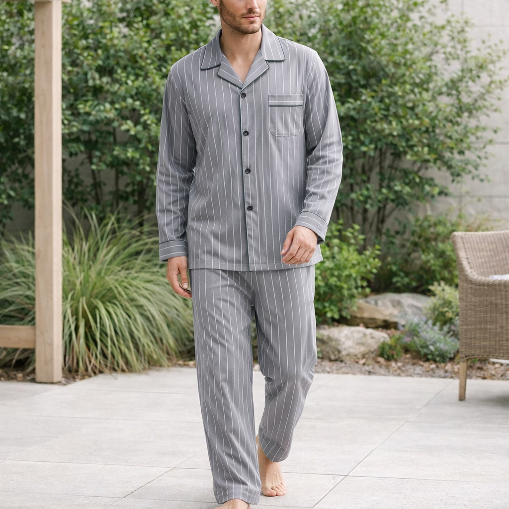 Men’s Button-Up Pyjama Set Soft Breathable