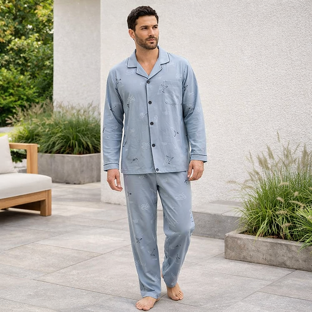 Men’s Button-Up Pyjama Set Soft Breathable