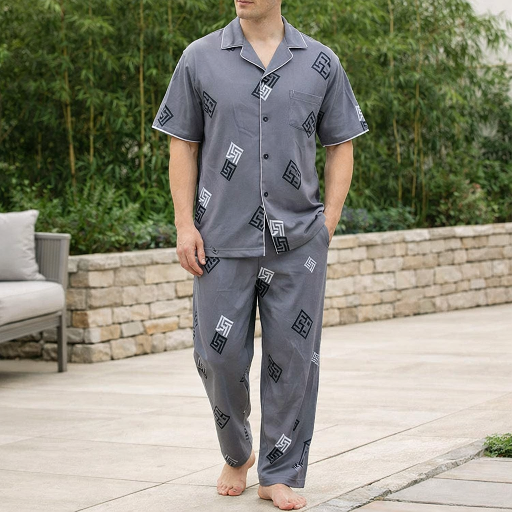 Men’s Button-Up Pyjama Set Soft Breathable