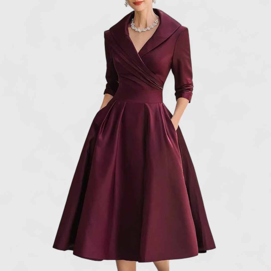 Women's Dress | Midi Flared with Wrap Neckline