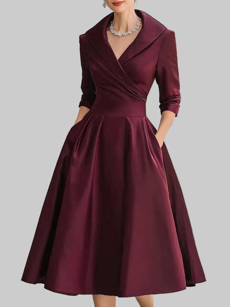 Olivia | Satin Wrap V Neck Midi Dress