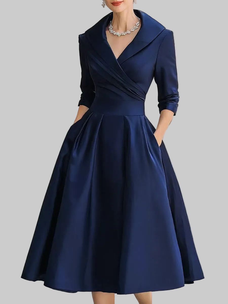 Olivia | Satin Wrap V Neck Midi Dress