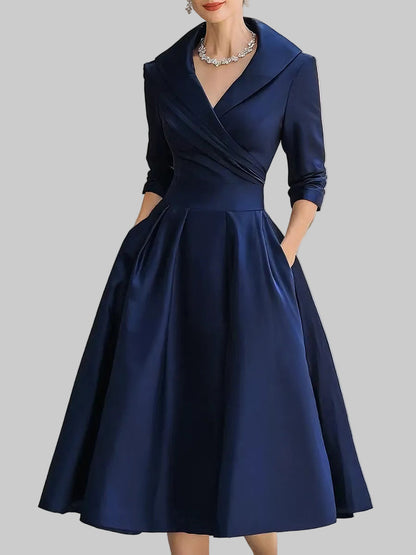 Olivia | Satin Wrap V Neck Midi Dress