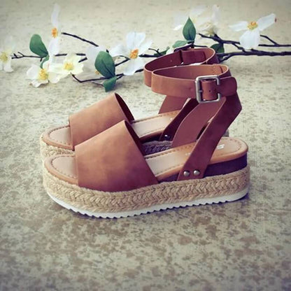 Damen Plateau-Espadrille Sandalen mit Keilabsatz & Riemchen – Livia