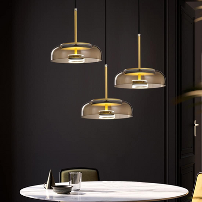 LED Pendelleuchte rund Glas Metall, Moderne Hängelampe
