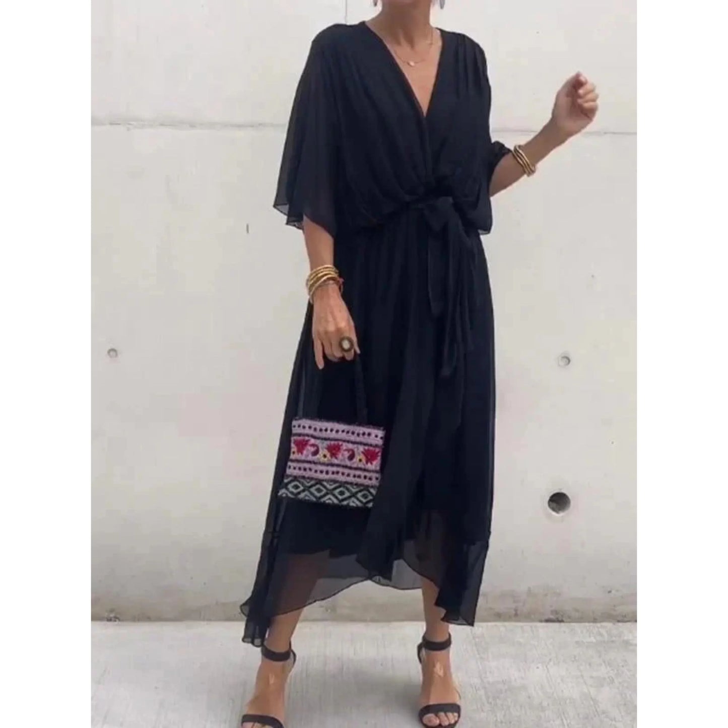 Amelie | Minimal Flowing V Neck Midi Dress