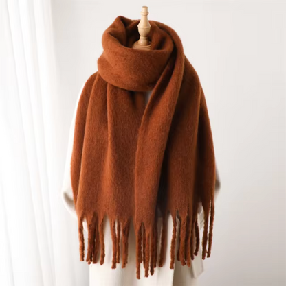 Women's Wool Mix Oversized Tassel Knit Scarf Heavyweight Chunky Wrap
