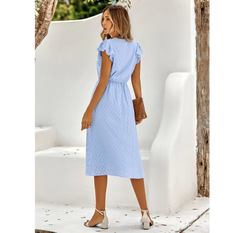 Romane – Robe midi d’été à manches courtes et volants femme