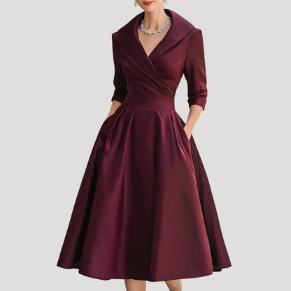 Sylvera | Dames Klassieke Wrap Midi Jurk – Elegante Lente Outfit, Kantoor- & Feestkleding
