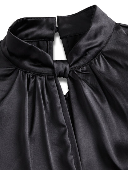 Weiße Satinbluse für Damen | Schlüssellochausschnitt