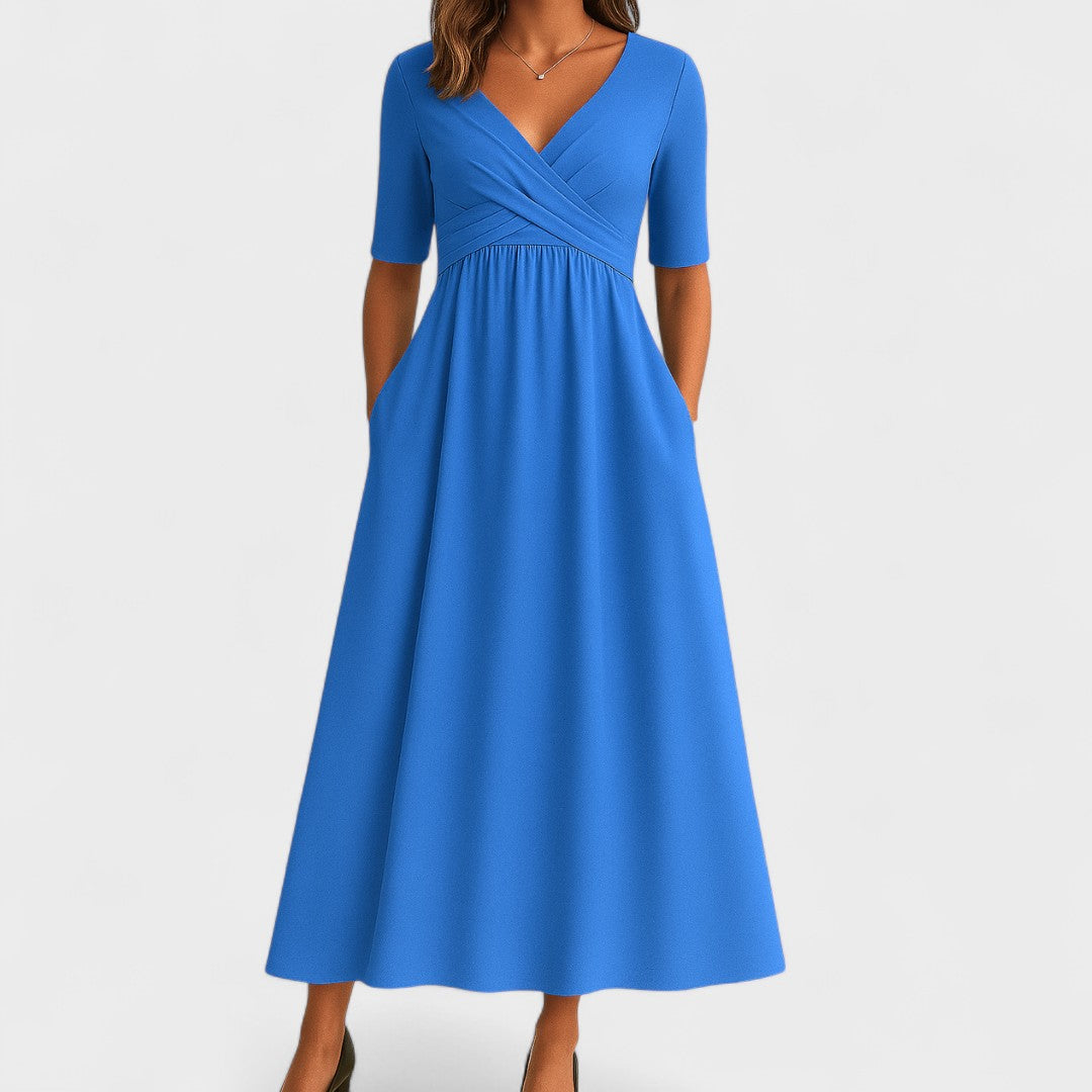 Womens V Neck Short Sleeve Maxi Dress