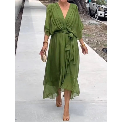 Amelie | Minimal Flowing V Neck Midi Dress