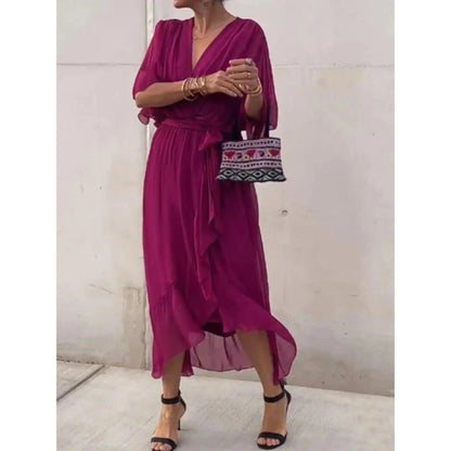 Amelie | Minimal Flowing V Neck Midi Dress