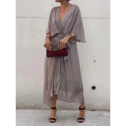 Amelie | Minimal Flowing V Neck Midi Dress