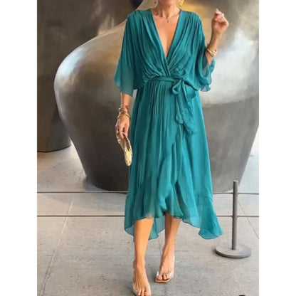 Amelie | Minimal Flowing V Neck Midi Dress