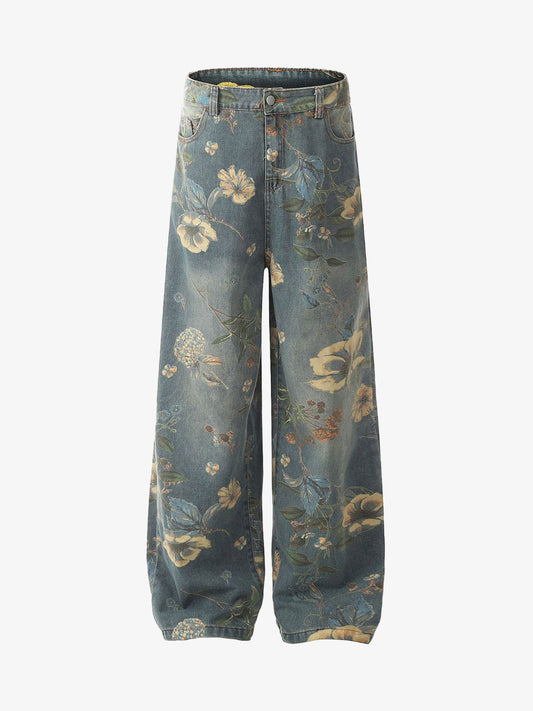 Floral Print Denim Carpenter Jeans