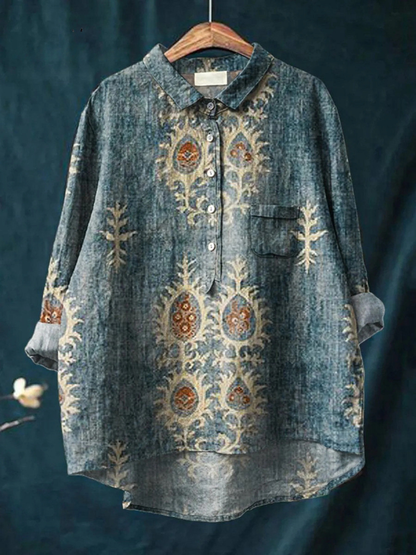 Ángeles | Camisa Casual de Arte Floral Étnico Vintage para Mujeres