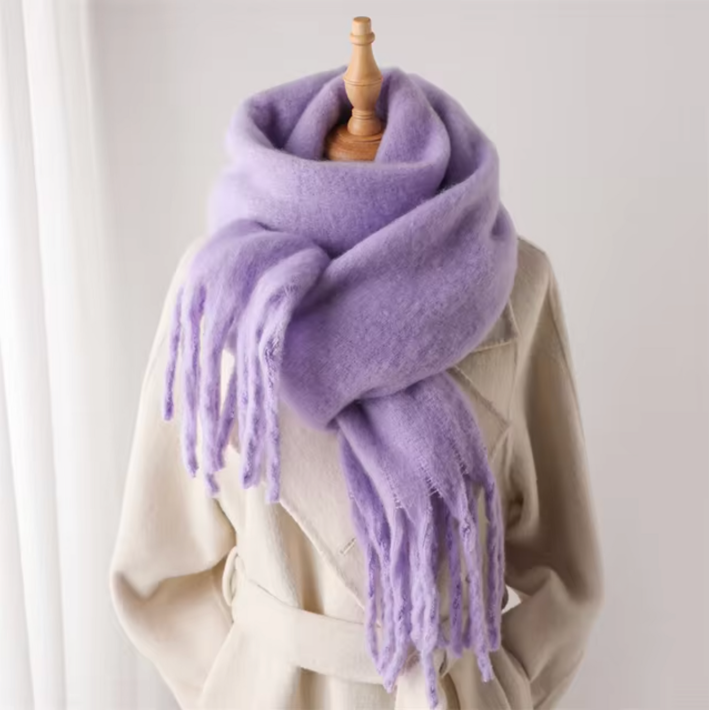 Women's Wool Mix Oversized Tassel Knit Scarf Heavyweight Chunky Wrap
