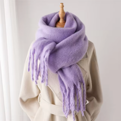 Women's Wool Mix Oversized Tassel Knit Scarf Heavyweight Chunky Wrap