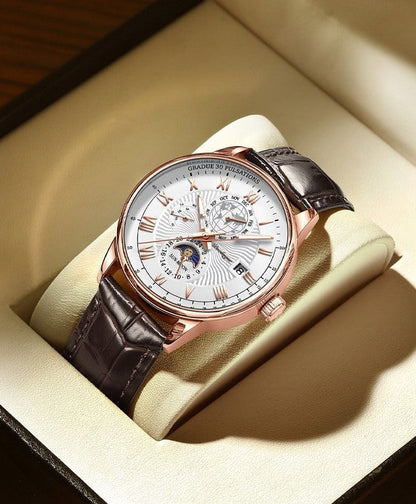 NovaQuartz | Hoogwaardig lichtgevend quartz herenhorloge met leren band
