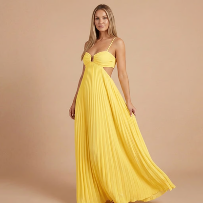 Nancy - Pleated Halter Cut-Out Maxi Dress