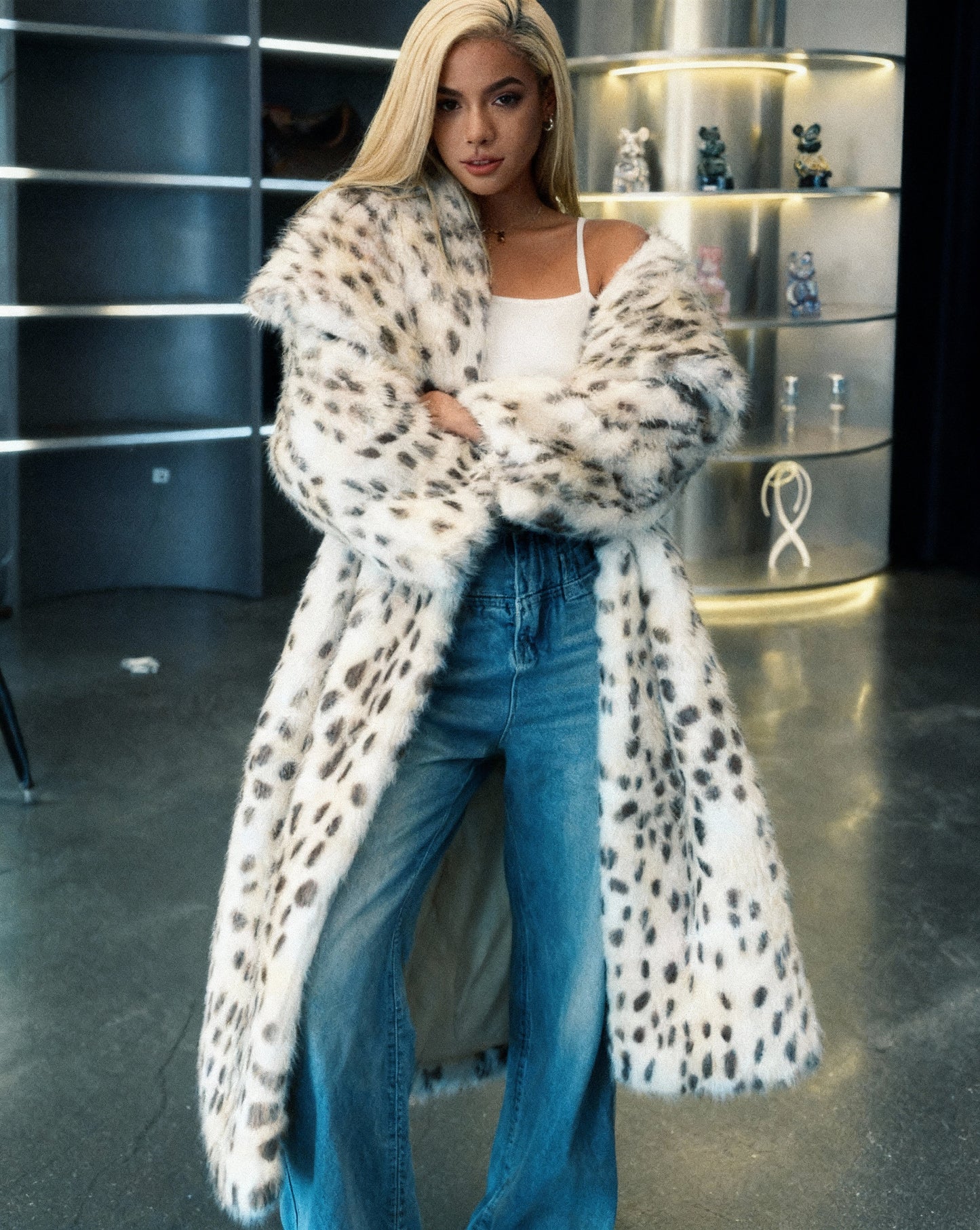 Asteria Snow-Leopard Faux-Fur Coat