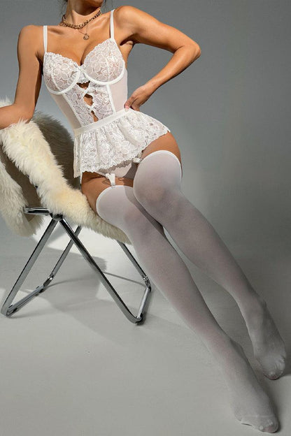 White Bodysuit Lace Heart Flower Tutu Mesh dames