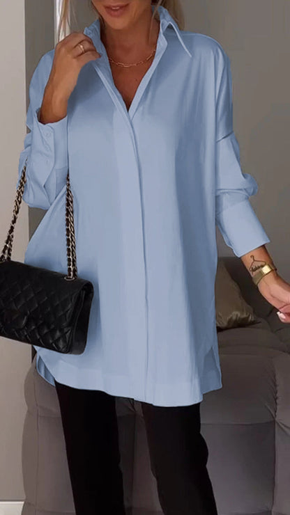 Avale | Revershemd – Casual blouse met lange mouwen, effen kleur, elegant voor op kantoor
